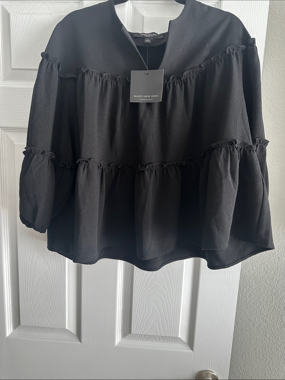 Marc New York Black Ruffled Tier Blouse